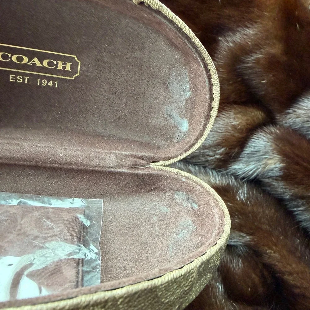 Coach Signature‎ Monogram Hard Sunglasses Case Beige Tan with Cleaning Cloth